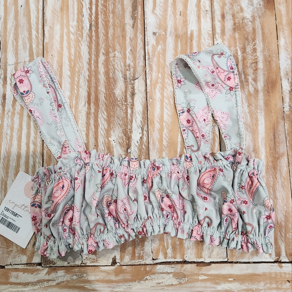 NWT‎ Capittana Mia Pink Paisley Ruched Bandeau Bikini Top M - Picture 4 of 6